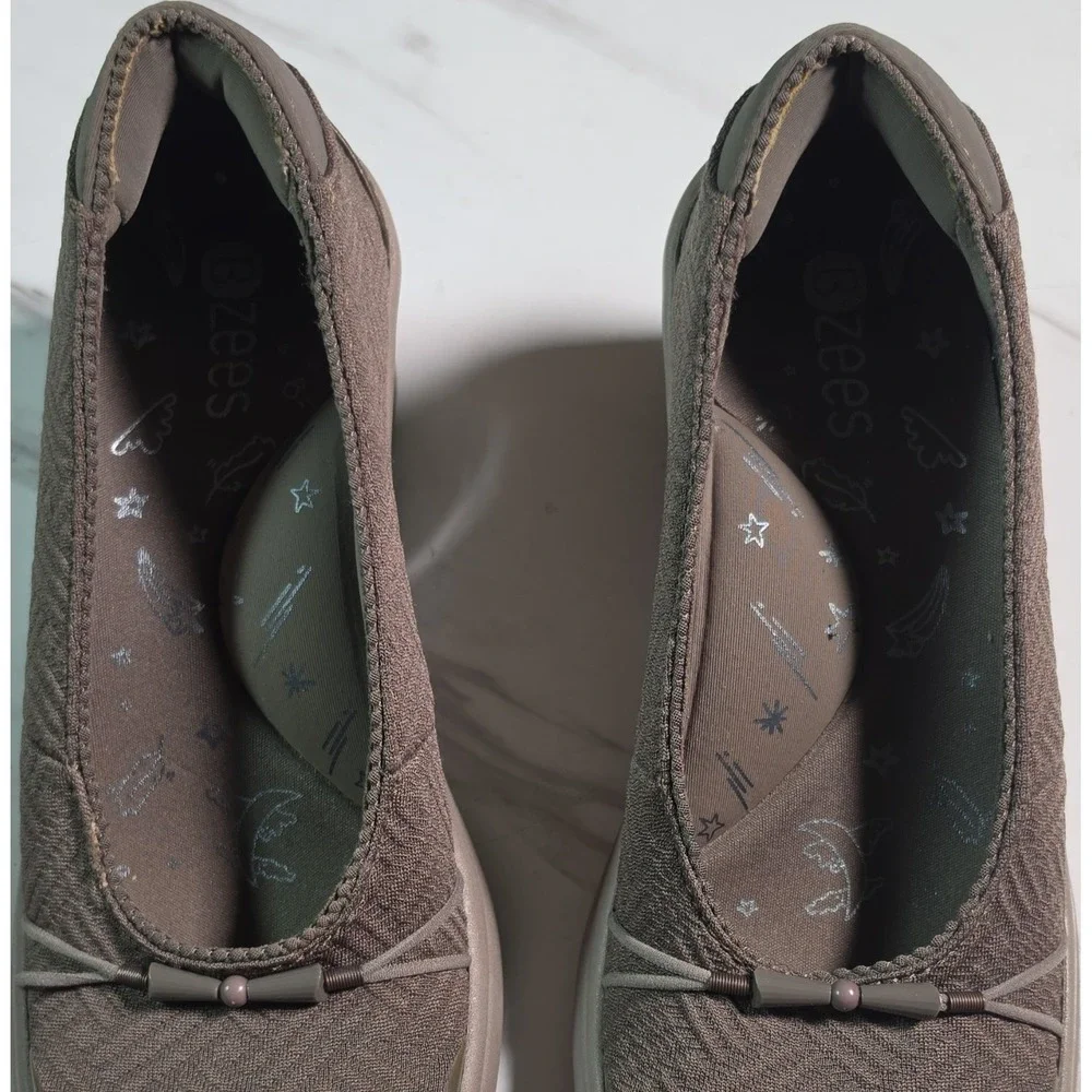Bzees Women's Brown Knit Slip-On Ballet Flats Round Toe Bow Comfort US 9M